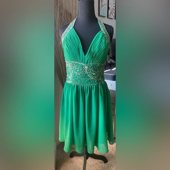 JJs House Green Sequin Backless Halter Prom, Homecoming, & Wedding Formal Dress - Picture 2 of 8